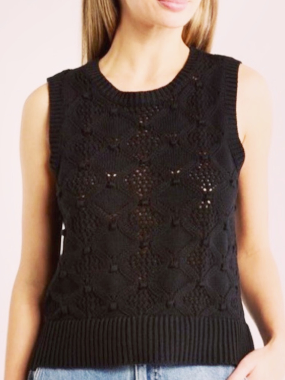 Lucky Brand Black Knit Sleeveless Sweater Tank - Classic Women's Top L